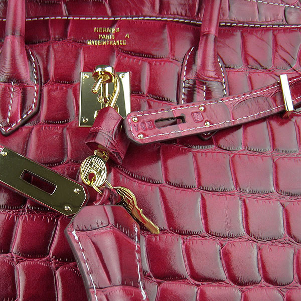 High Quality Fake Hermes Birkin 35CM Crocodile Veins Leather Bag Wine 6089 - Click Image to Close